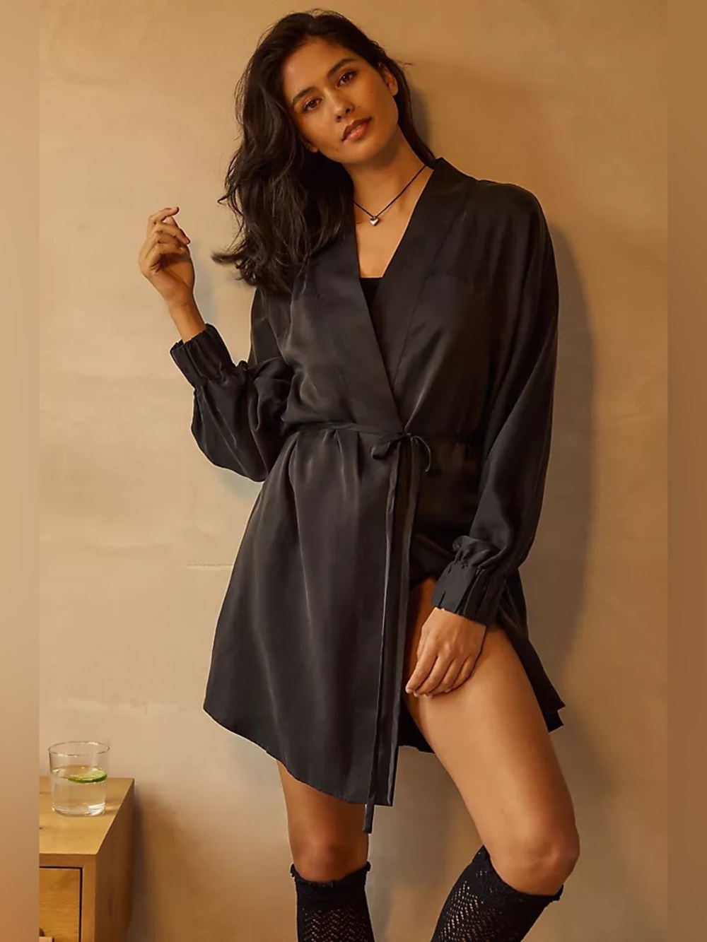NEW Lunya Washable Silk Belted Robe In Meditative Grey Size M